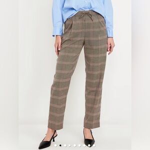 Old Navy High-Waisted Billie Straight Ankle Trouser Brown Plaid Small Petite